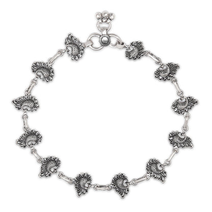 Peacock Plumage Radiance Rhodium-Plated 925 Sterling Silver Anklet
