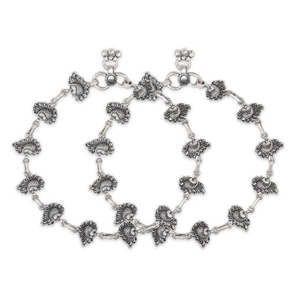 Peacock Plumage Radiance Rhodium-Plated 925 Sterling Silver Anklet