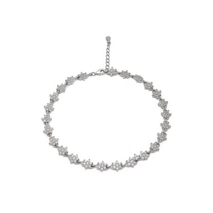 Blooming Beauty 925 Sterling Silver Rhodium-Plated Flower Anklet