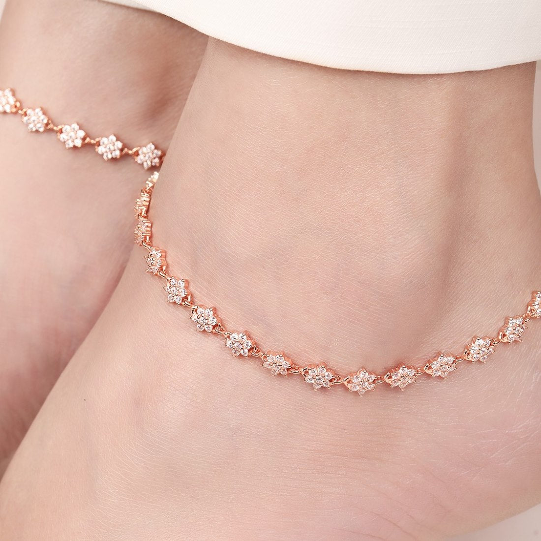Starry Elegance Rose Gold-Plated 925 Sterling Silver Anklet