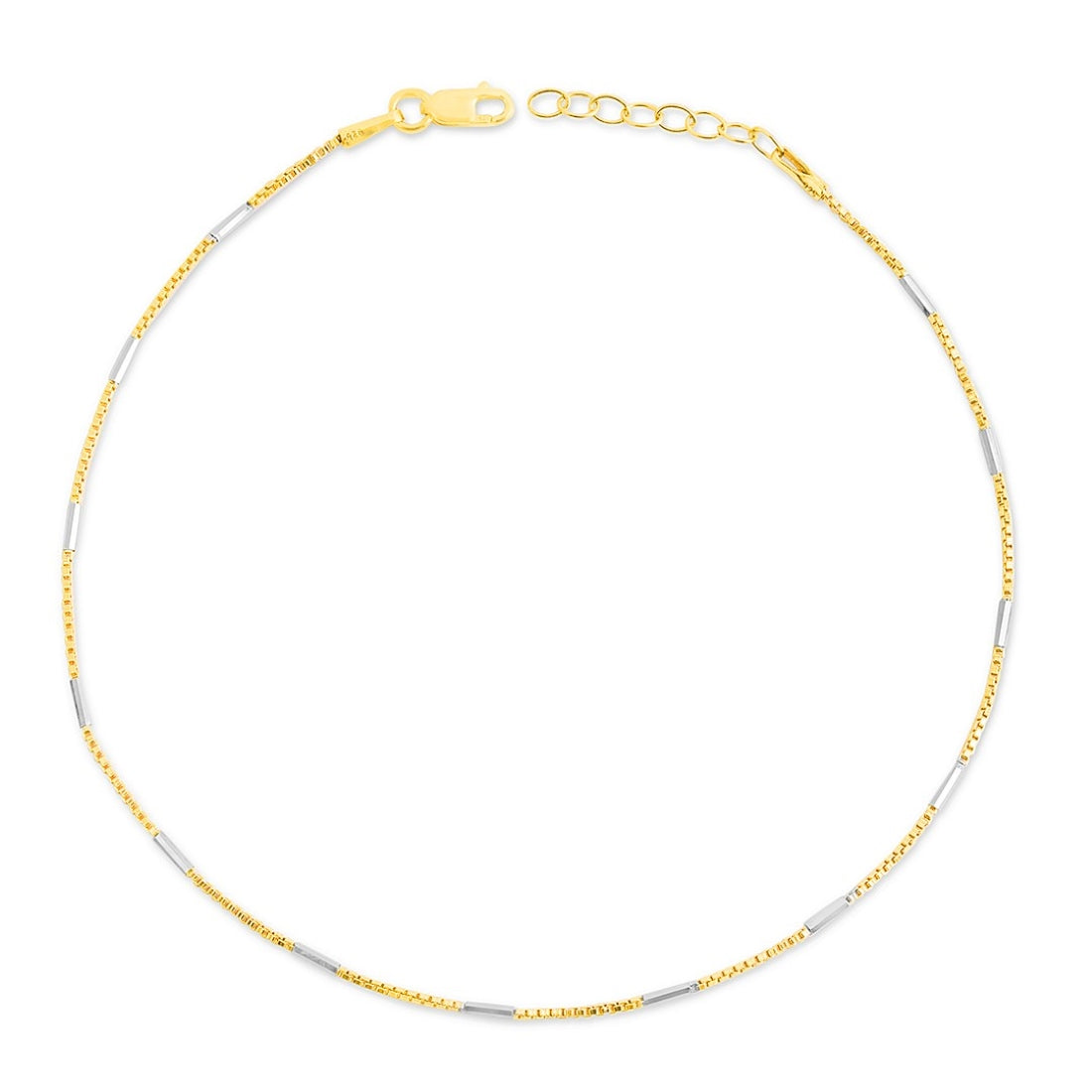 Chic Harmony 925 Sterling Silver Dual Tone Plated Box Chain Anklet