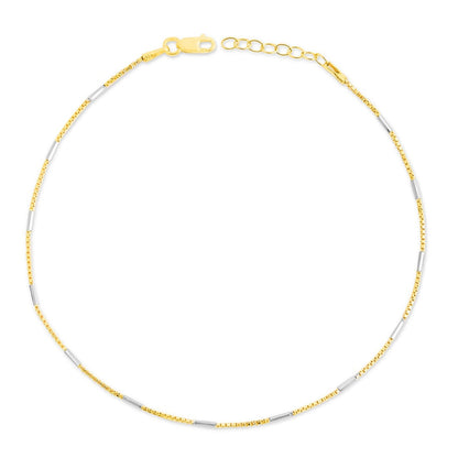 Chic Harmony 925 Sterling Silver Dual Tone Plated Box Chain Anklet