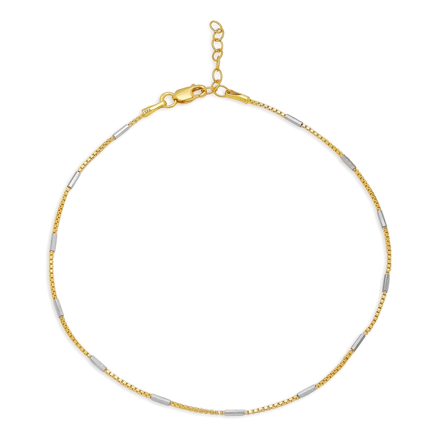 Chic Harmony 925 Sterling Silver Dual Tone Plated Box Chain Anklet