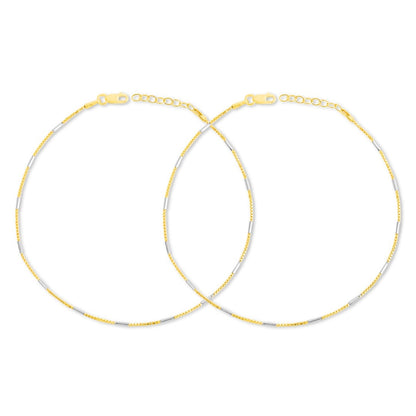 Chic Harmony 925 Sterling Silver Dual Tone Plated Box Chain Anklet