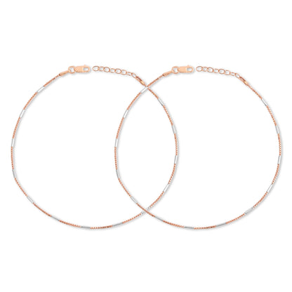 Dual Tone Elegance 925 Sterling Silver Anklet with Box Chain