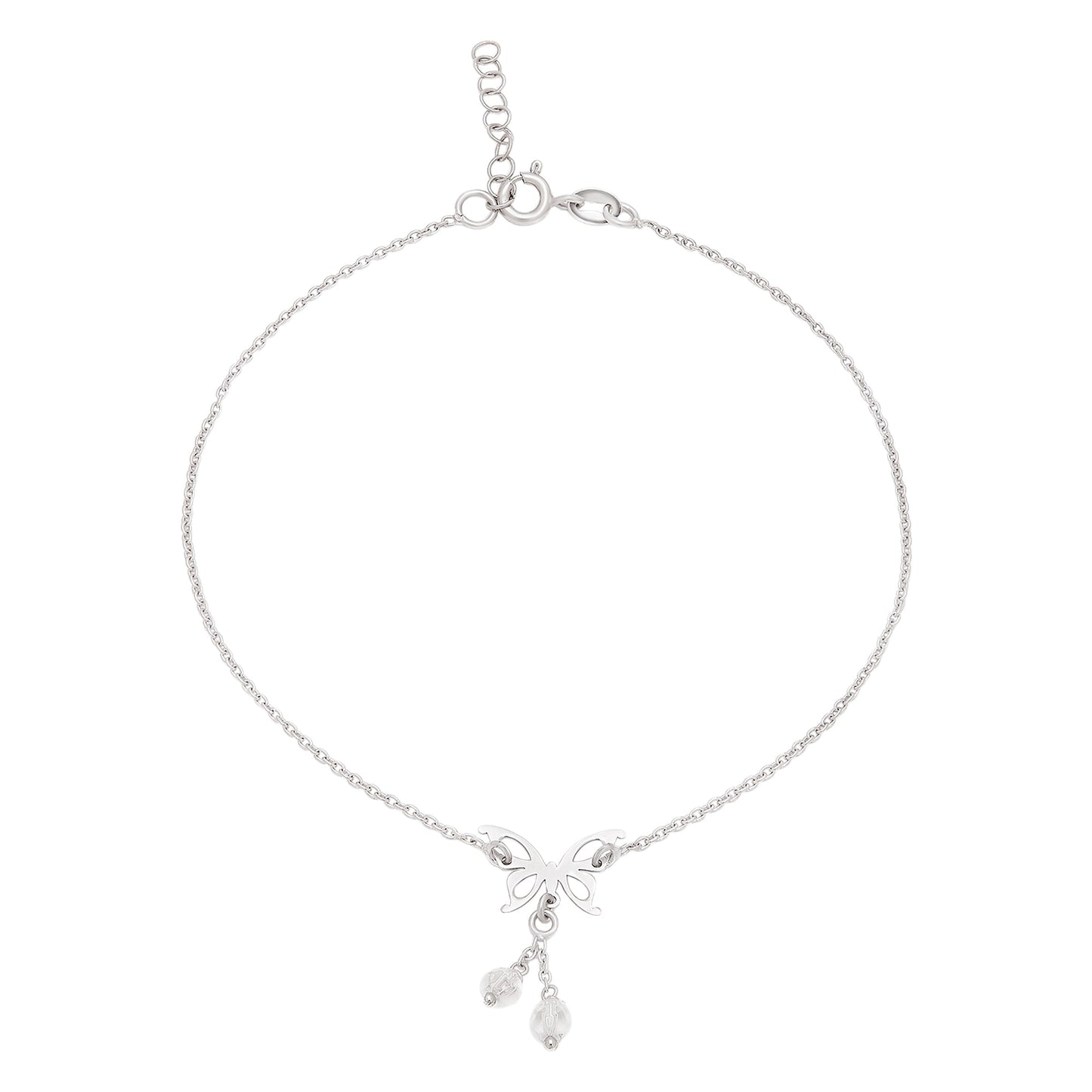 925 Sterling Silver butterfly anklet for women with a delicate chain and dangling beads – Zavya