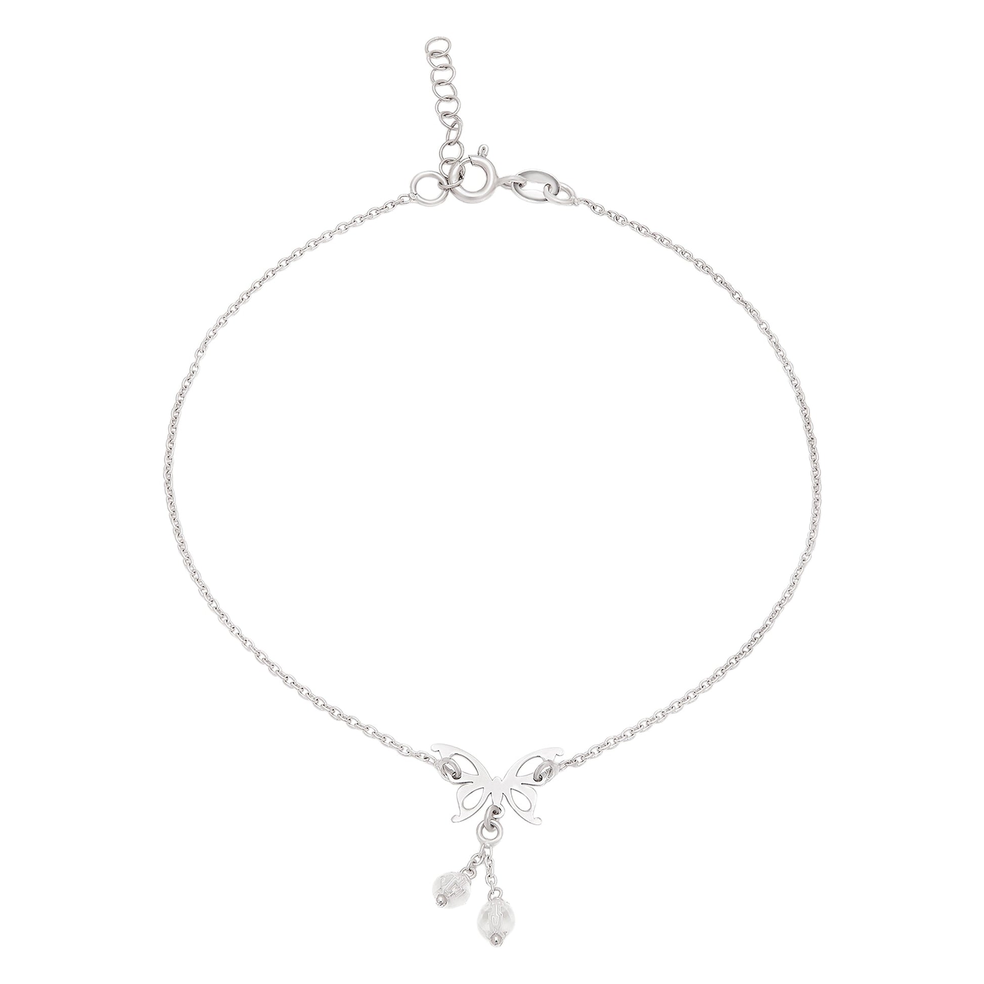 925 Sterling Silver butterfly anklet for women with a delicate chain and dangling beads – Zavya