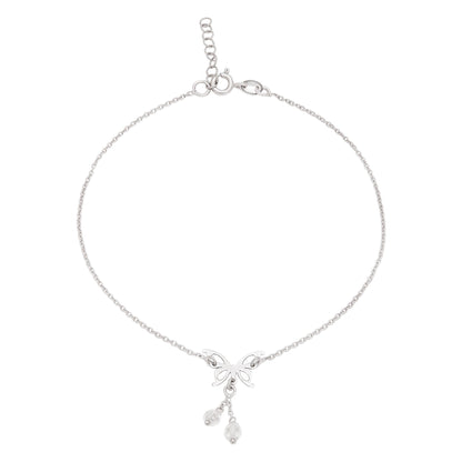 925 Sterling Silver butterfly anklet for women with a delicate chain and dangling beads – Zavya
