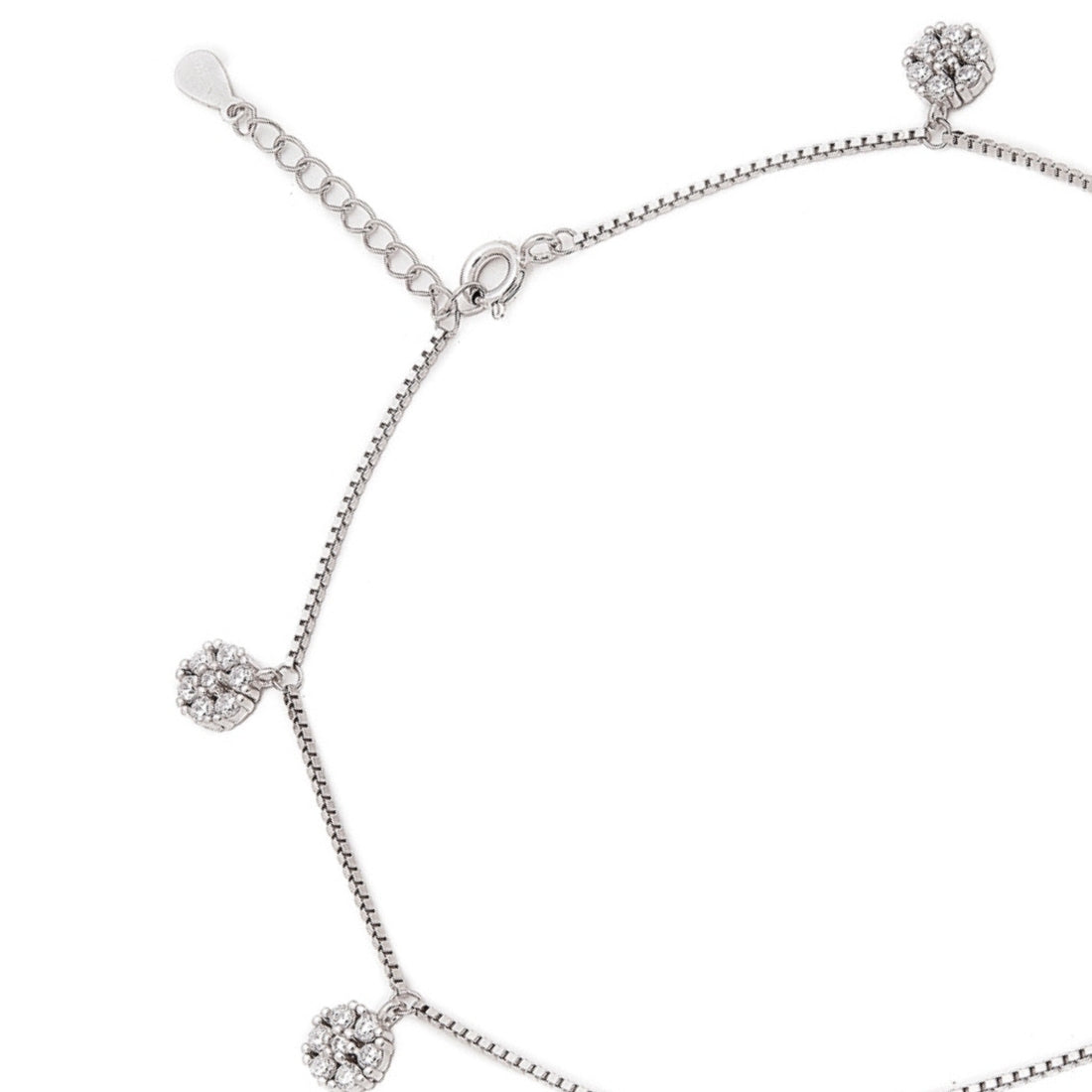 Floral CZ Rhodium Plated 925 Sterling Silver Anklet
