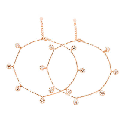 CZ Floral Rose Gold Plated 925 Sterling Silver Anklet