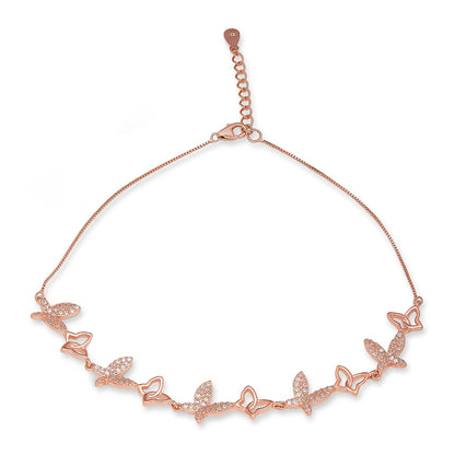 Butterfly Rose Gold Plated Embraced 925 Sterling Silver Anklet