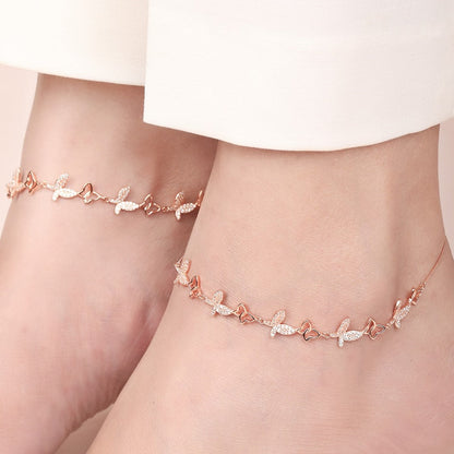 Butterfly Rose Gold Plated Embraced 925 Sterling Silver Anklet