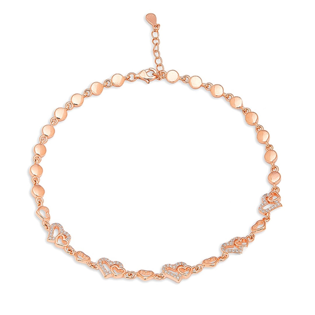 Romantic Heart Rose Gold-Plated 925 Sterling Silver Anklet