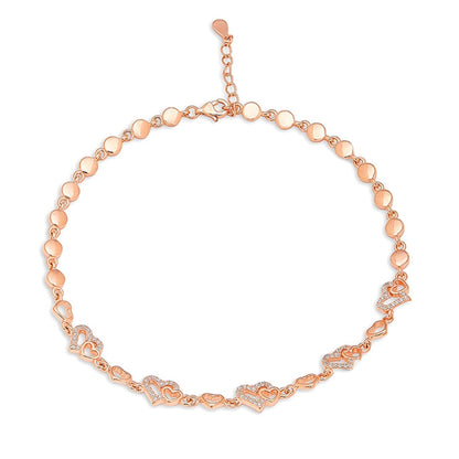 Romantic Heart Rose Gold-Plated 925 Sterling Silver Anklet