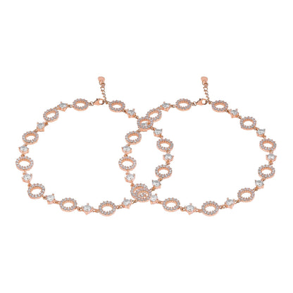 Radiant Circles 925 Sterling Silver Rose Gold-Plated Anklets