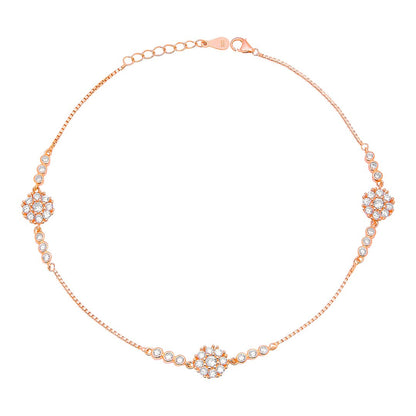 Floral Aura Rose Gold Plated CZ 925 Sterling Silver Anklet
