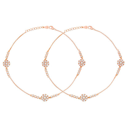 Floral Aura Rose Gold Plated CZ 925 Sterling Silver Anklet
