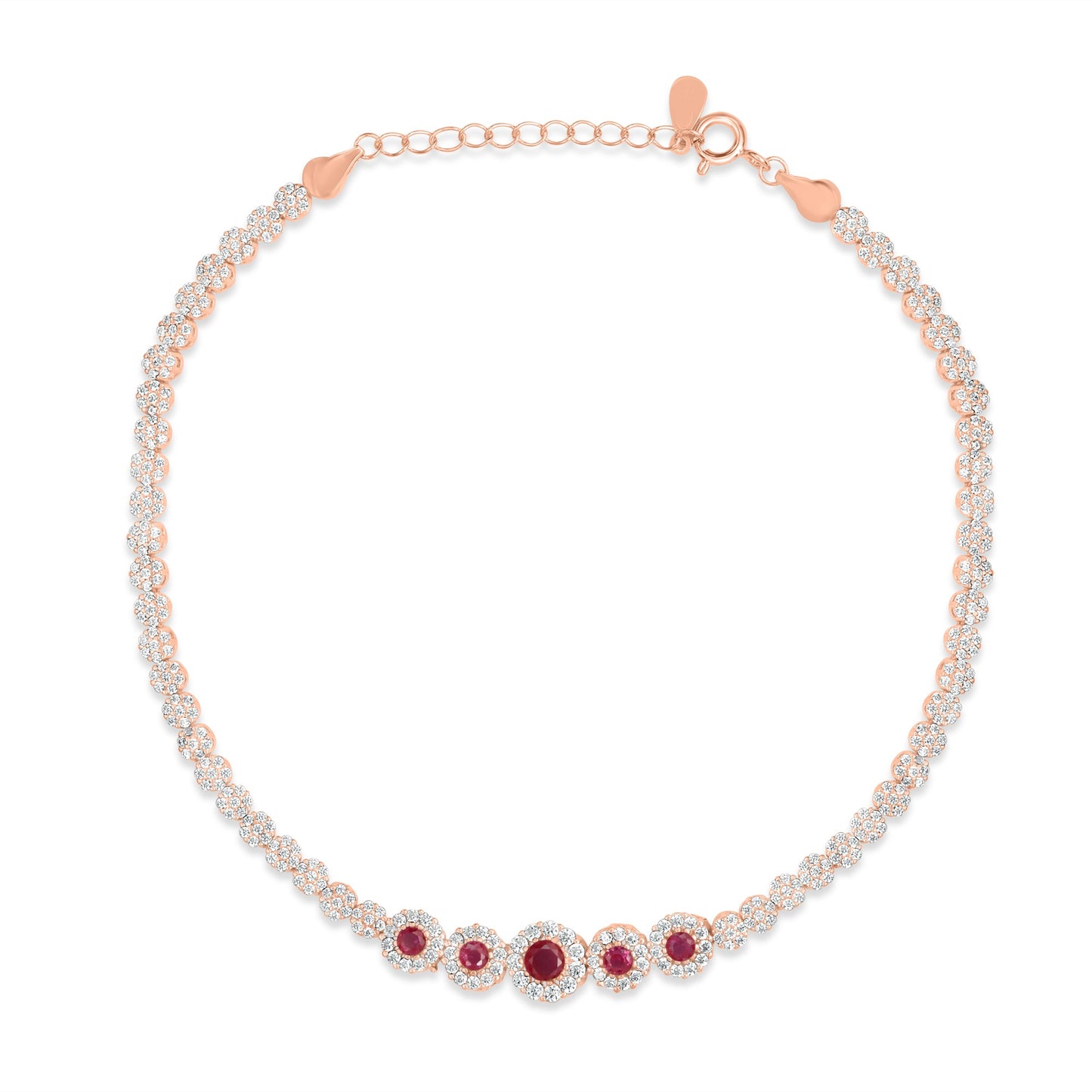 CZ Studded Rose Gold 925 Sterling Silver Chain Anklet