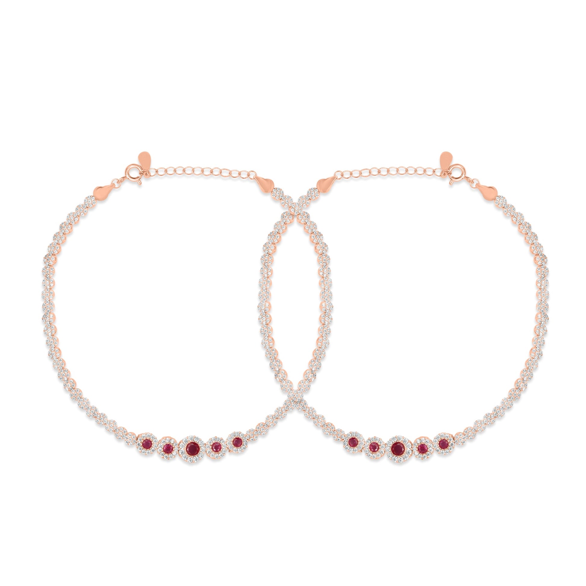 CZ Studded Rose Gold 925 Sterling Silver Chain Anklet