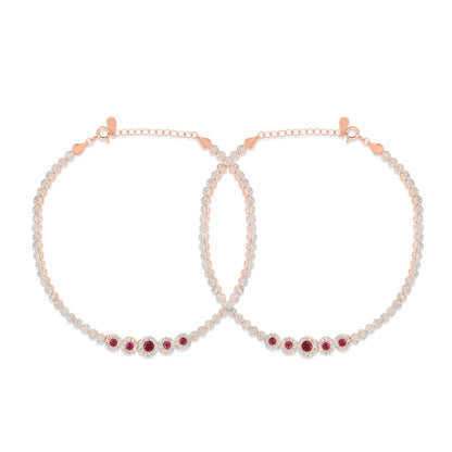 CZ Studded Rose Gold 925 Sterling Silver Chain Anklet