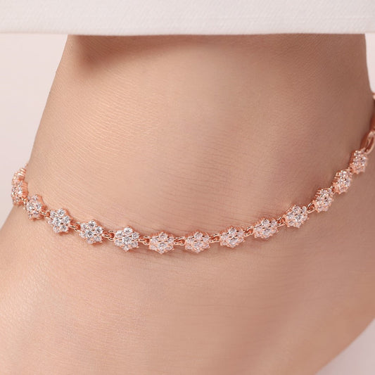 Floral Elegance Rose Gold Plated 925 Sterling Silver Anklet