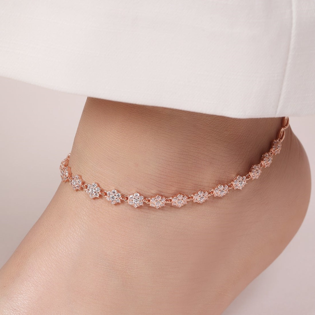 Floral Elegance Rose Gold Plated 925 Sterling Silver Anklet