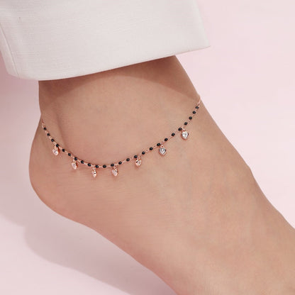 Romantic 925 Sterling Silver Heart Rose Gold Plated Anklet