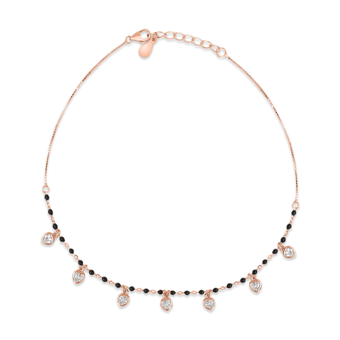 Romantic 925 Sterling Silver Heart Rose Gold Plated Anklet