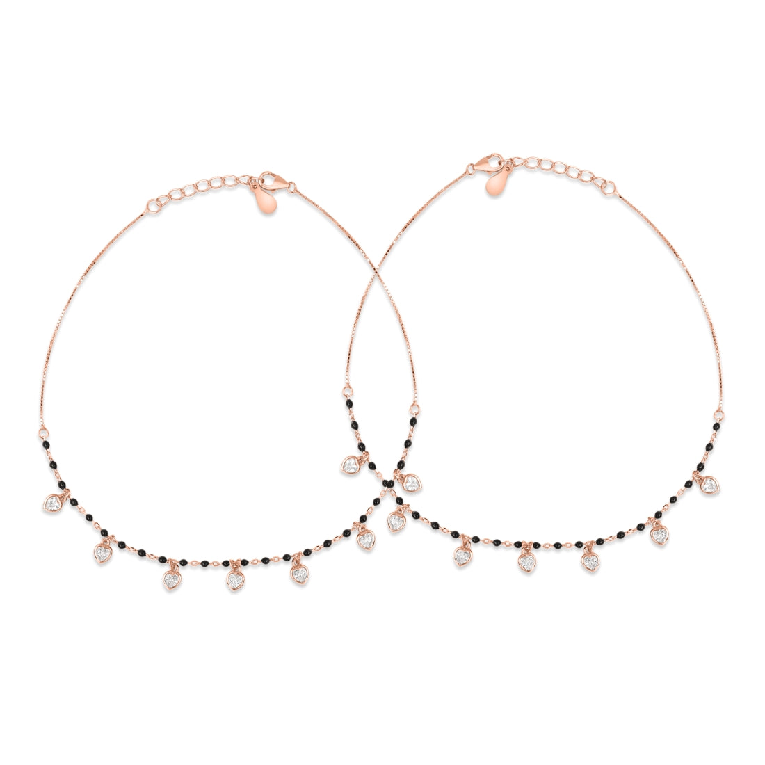 Romantic 925 Sterling Silver Heart Rose Gold Plated Anklet