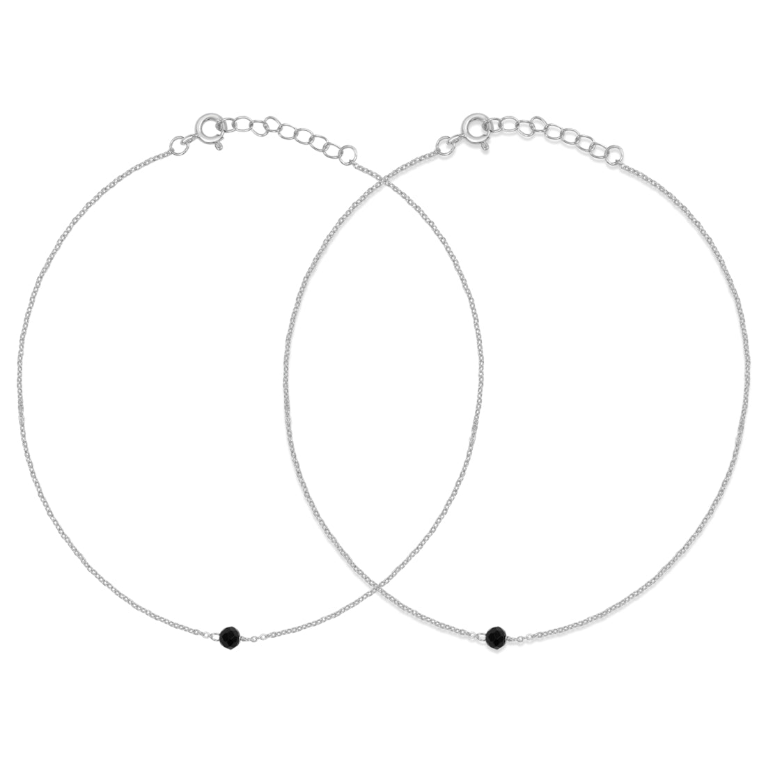 Chic Black Bead Rhodium Plated 925 Sterling Silver Adjustable Link Chain Anklet