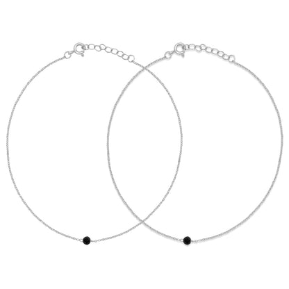 Chic Black Bead Rhodium Plated 925 Sterling Silver Adjustable Link Chain Anklet