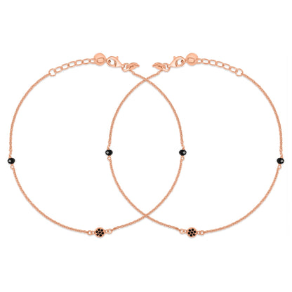 Enchanting Charm Rose Gold Plated 925 Sterling Silver Adjustable Link Chain Anklet