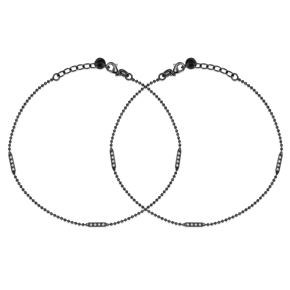 Sleek Black Rhodium Plated 925 Sterling Silver Adjustable Ball Chain Anklet