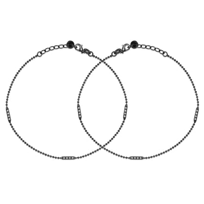 Sleek Black Rhodium Plated 925 Sterling Silver Adjustable Ball Chain Anklet