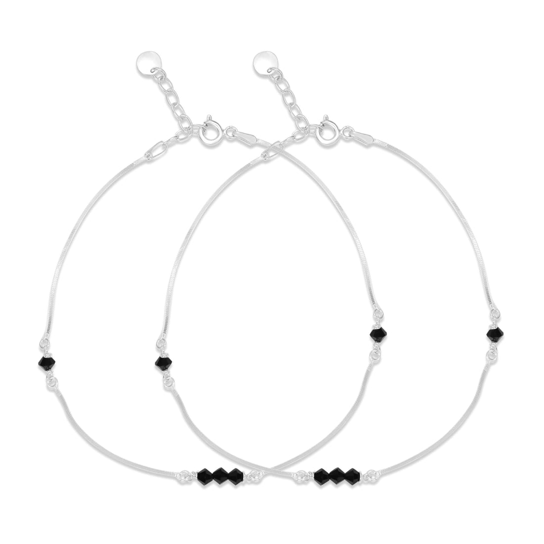 Beaded Beauty Rhodium Plated 925 Sterling Silver Adjustable Chain Anklet