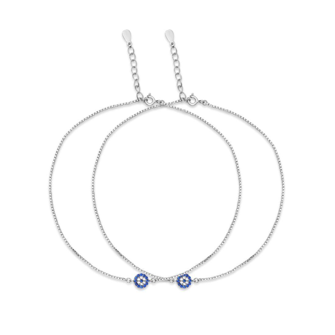 Evil Eye Charm Rhodium Plated 925 Sterling Silver Anklet