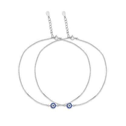 Evil Eye Charm Rhodium Plated 925 Sterling Silver Anklet