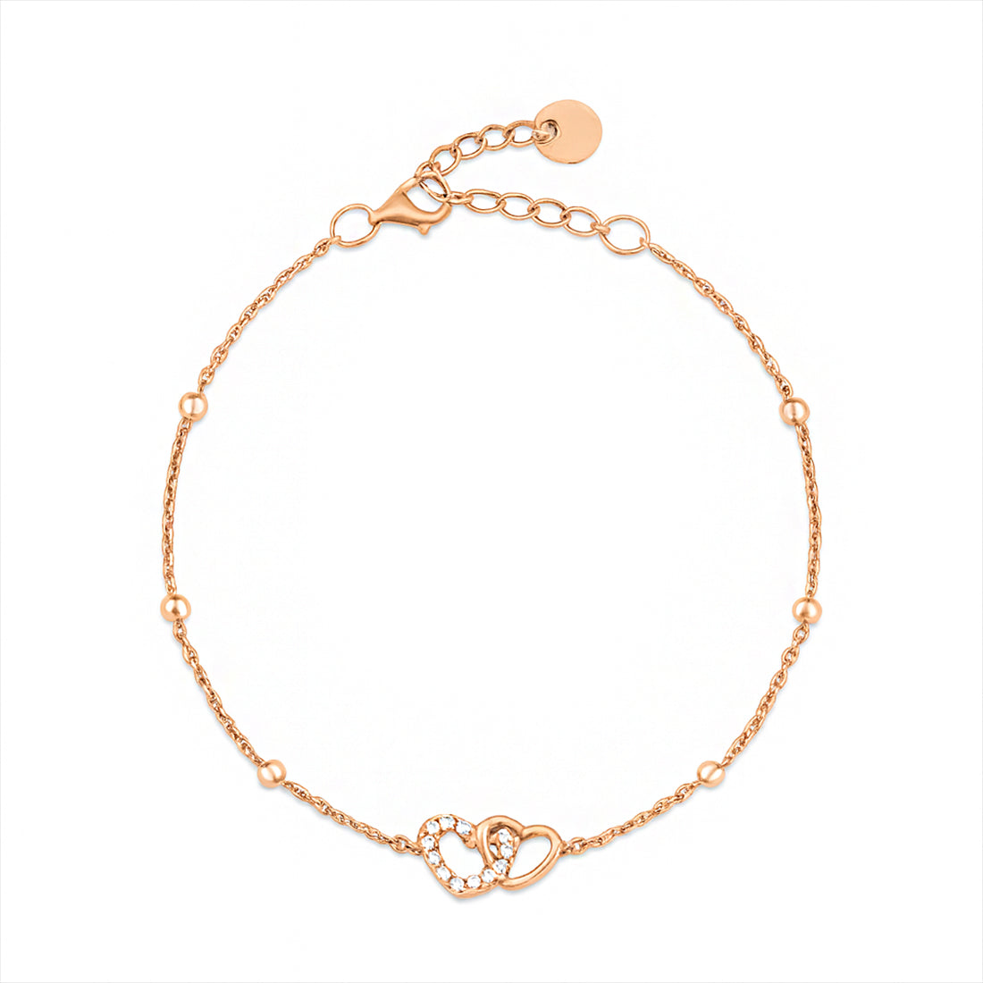 Women's rose gold 925 Sterling Silver anklet with beaded chain and crystal linked hearts. – Zavya