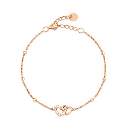 Women's rose gold 925 Sterling Silver anklet with beaded chain and crystal linked hearts. – Zavya