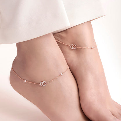 Interlinked Rose Gold Plated 925 Sterling Silver Anklet