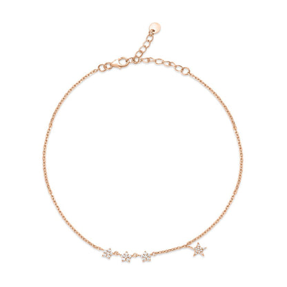 Star CZ Rose Gold Plated 925 Sterling Silver Anklet