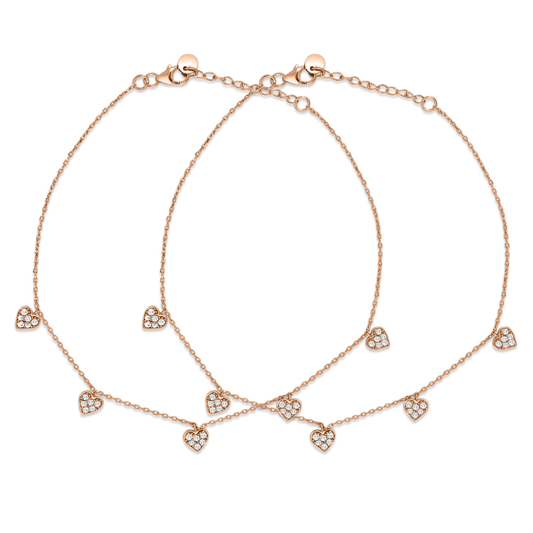 Heart CZ Rose Gold Plated 925 Sterling Silver Anklet