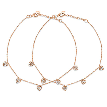 Heart CZ Rose Gold Plated 925 Sterling Silver Anklet