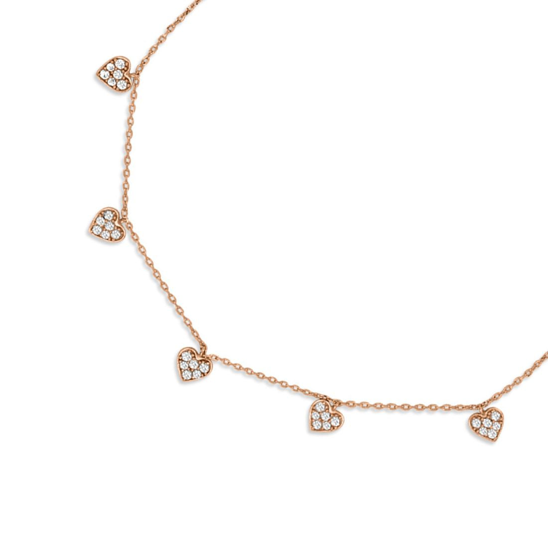 Heart CZ Rose Gold Plated 925 Sterling Silver Anklet