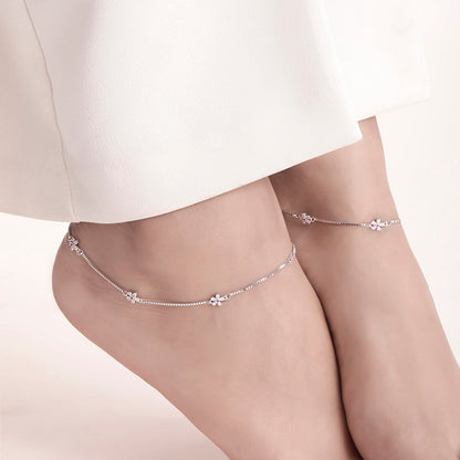 925 Sterling Silver Floral Elegance Rhodium Plated 925 Sterling Silver Anklet for Women – Zavya