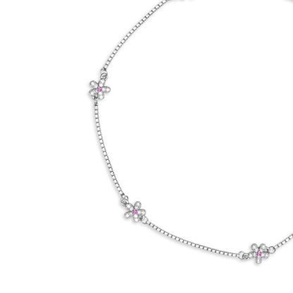 Women's 925 Sterling Silver anklet on a delicate chain featuring floral charms with pink and clear stones – Zavya