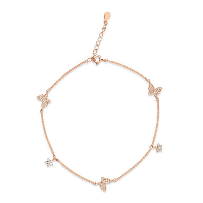 Rose gold plated 925 Sterling Silver anklet for women with CZ butterfly charms on a delicate chain – Zavya