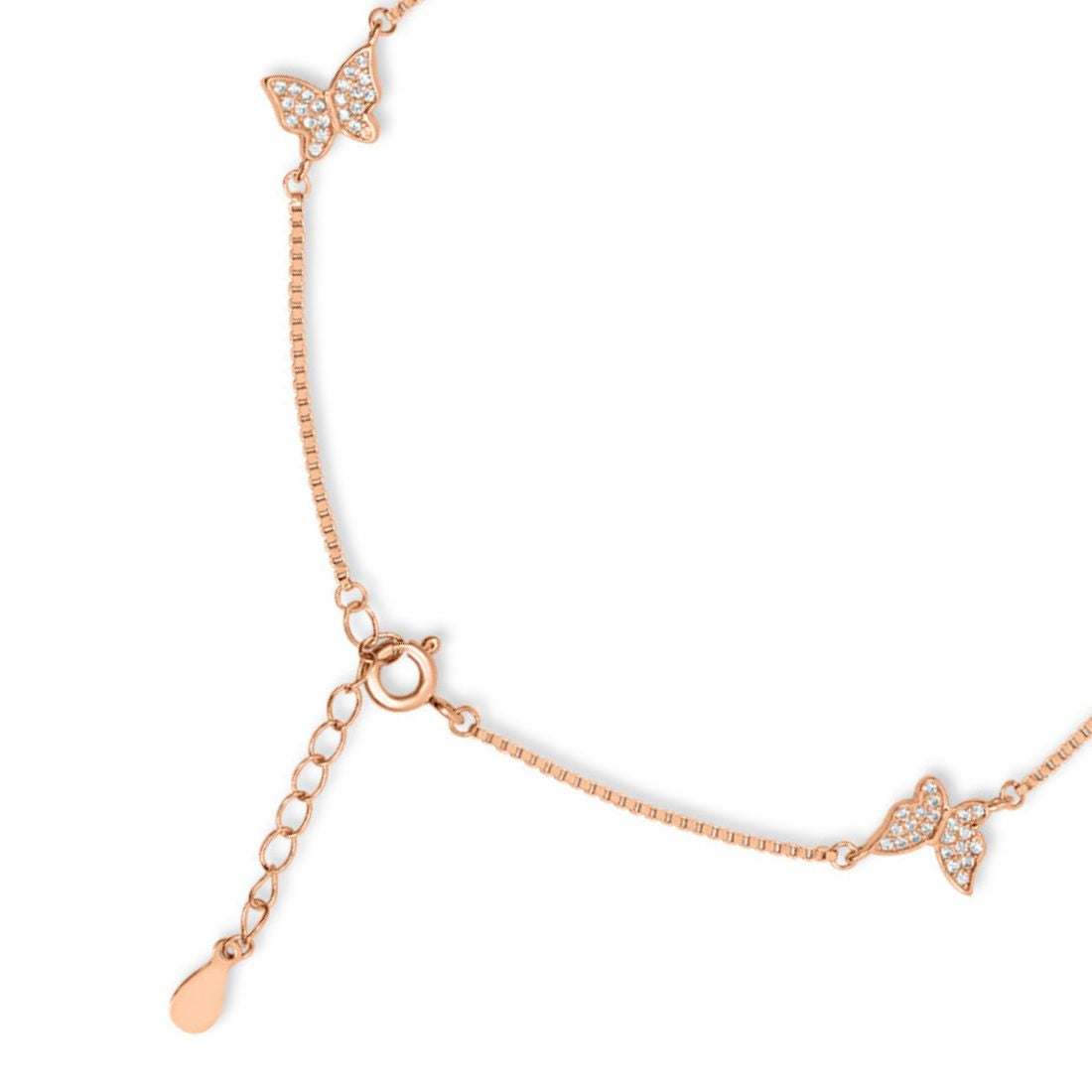Rose gold plated 925 Sterling Silver anklet for women with CZ butterfly charms and adjustable chain – Zavya