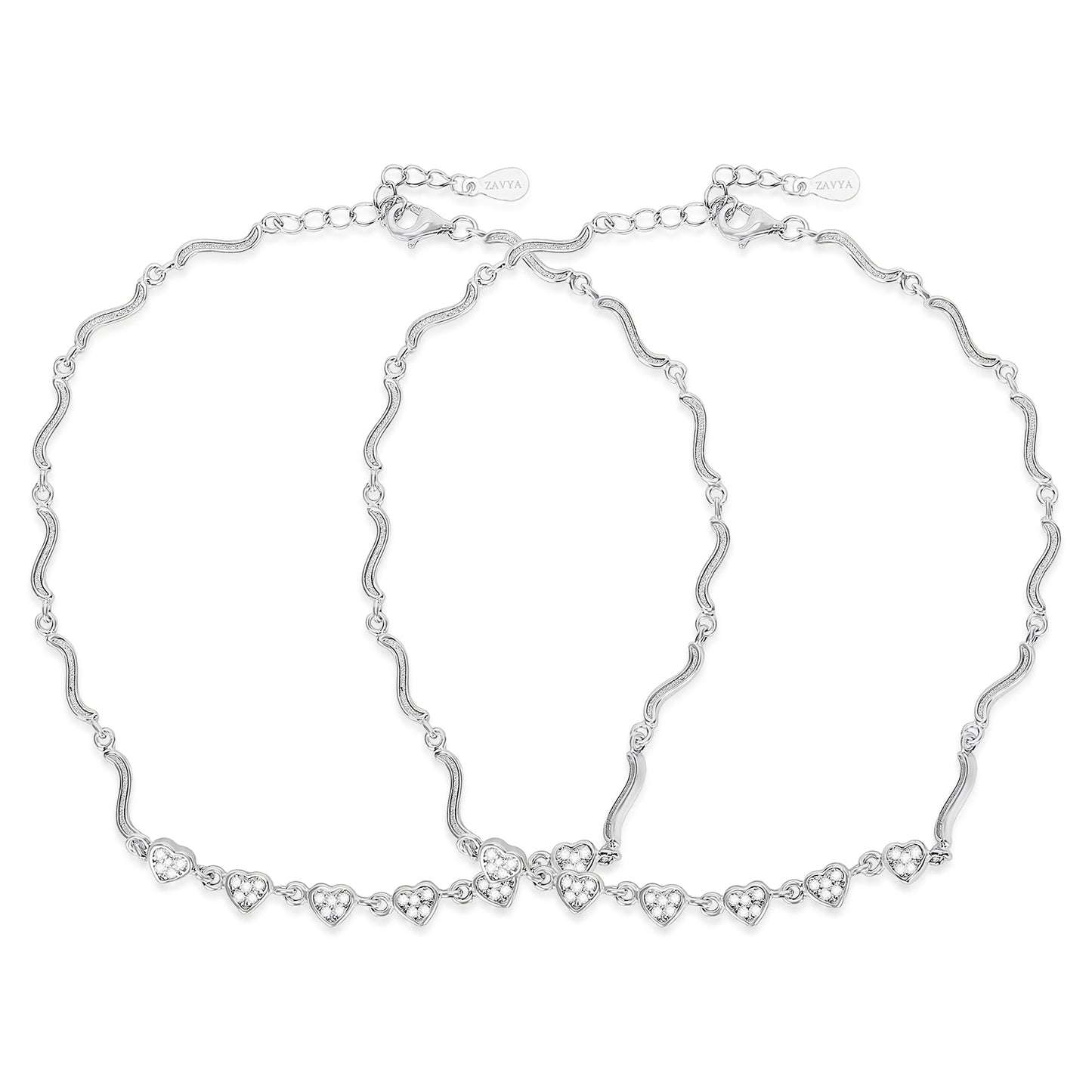 The Loving Steps Heart Rhodium Plated 925 Sterling Silver Anklet