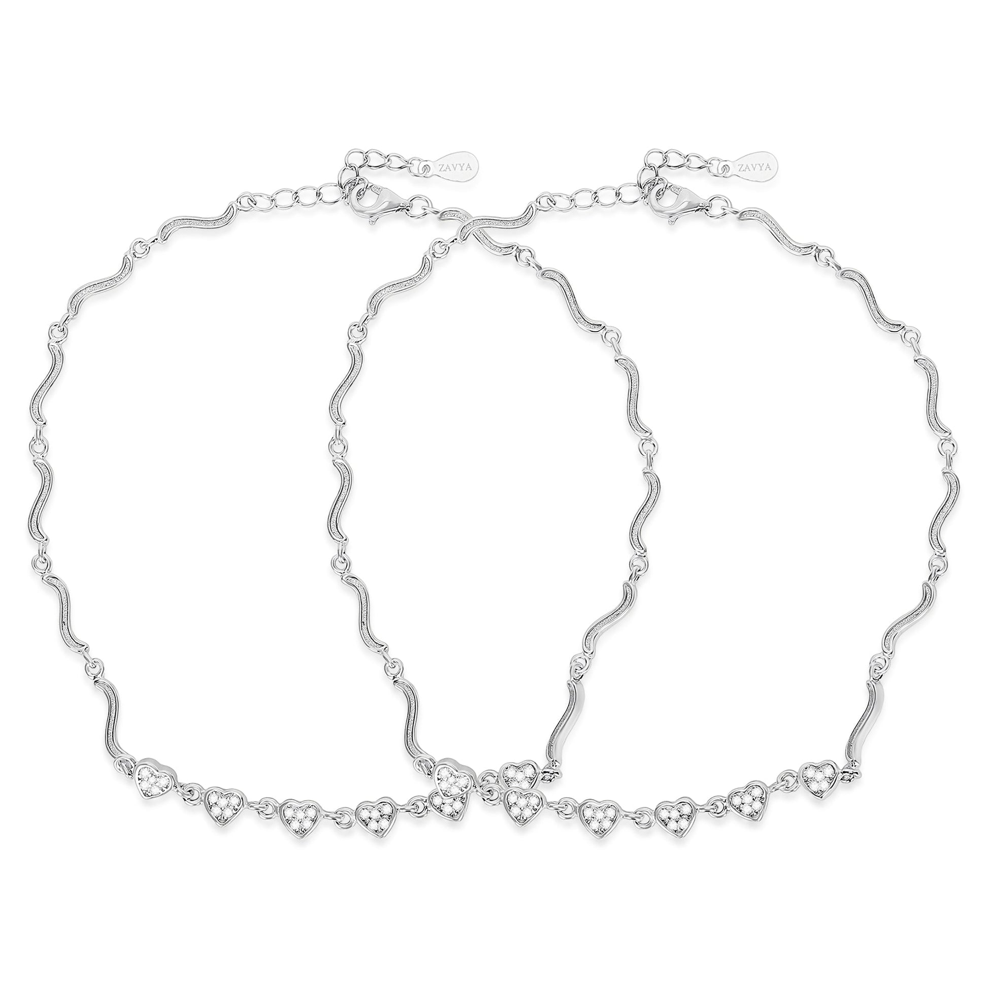 The Loving Steps Heart Rhodium Plated 925 Sterling Silver Anklet